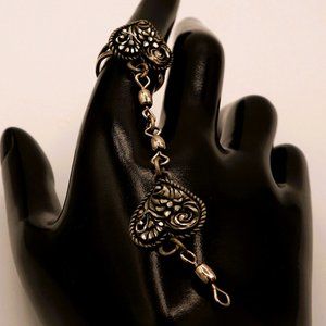 Vintage Floral Heart Slave Sterling Silver Slave Ring Without Bracelet Size 6.75